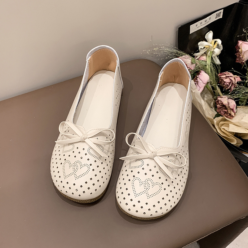 Fashion high quality ladies fashion doll Summer breathable hollow flat leather shoes soft soles non-slip women's shoes