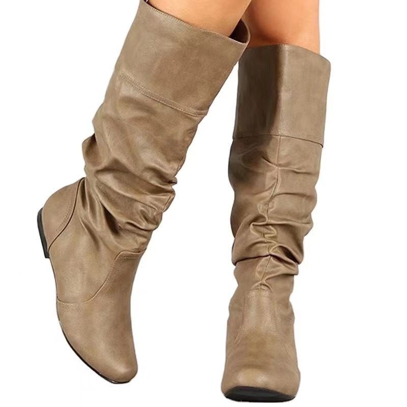 Wholesale Solid Color rubber sole non-slip woman shoes new arrivals 2024 Ladies Casual Girls Flats Knee High leather boots