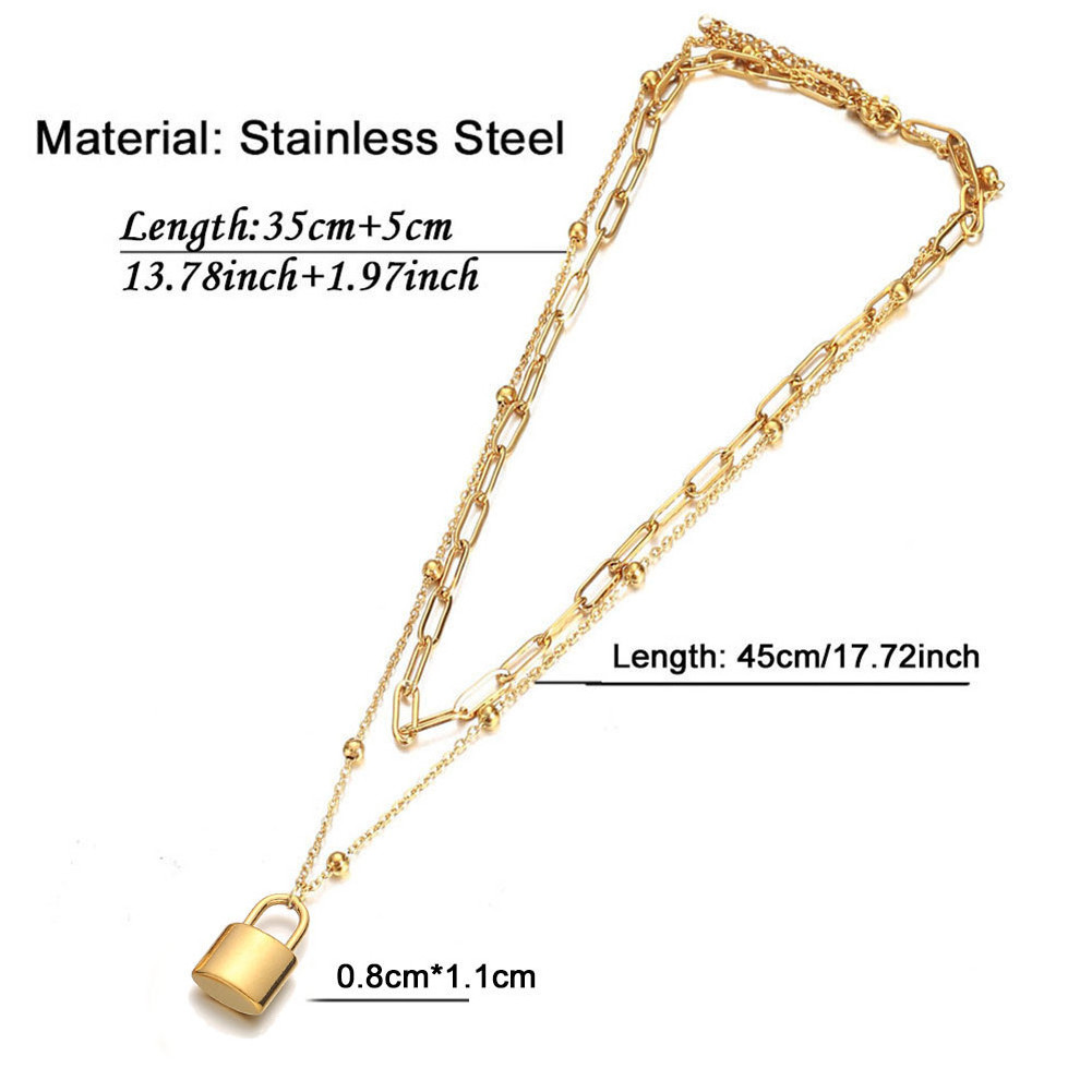 Gothic Aesthetic Jewelry Paperclip Chain Padlock Necklace Layered Stainless Steel Interval Ball Blogger Lock Pendant Necklace