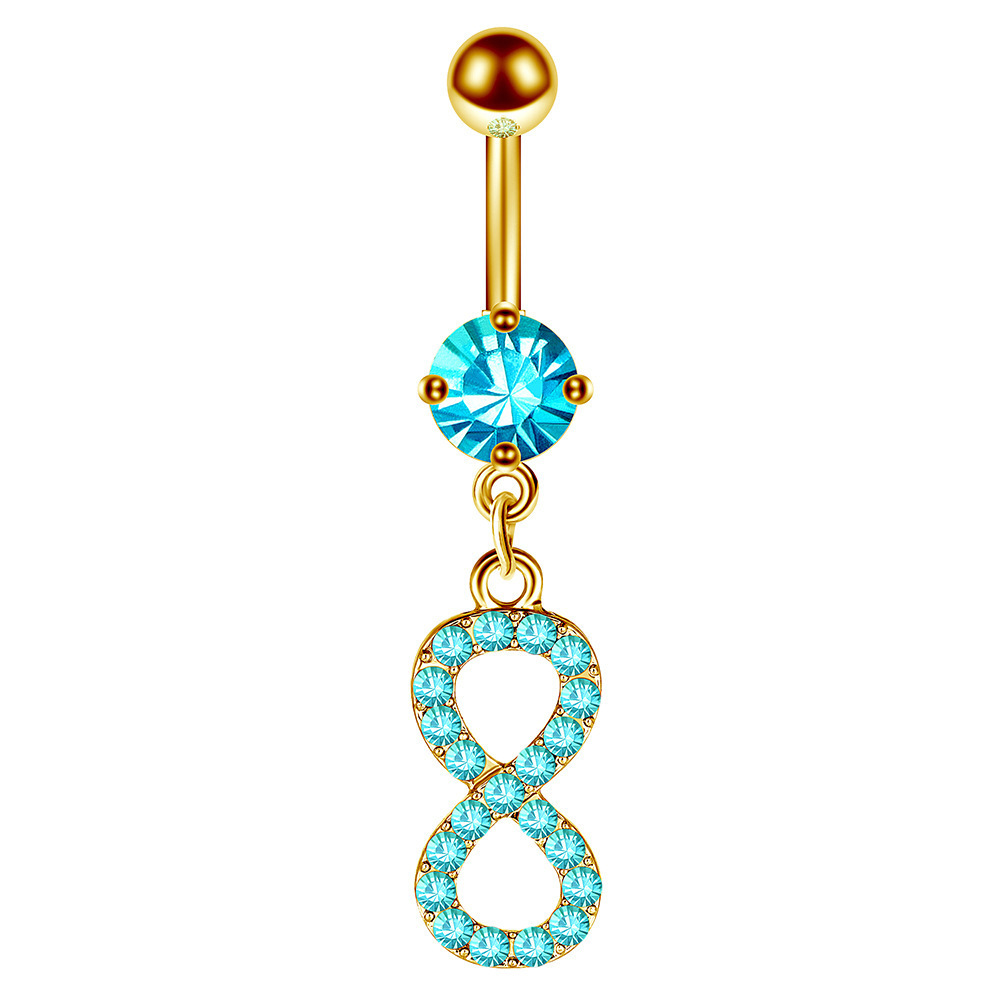 Big Glitter Zircon Piercing Jewelry Crystal Letter 8 Belly Ring Stainless Steel 18K Gold Plated Rhinestone Infinity Belly Ring