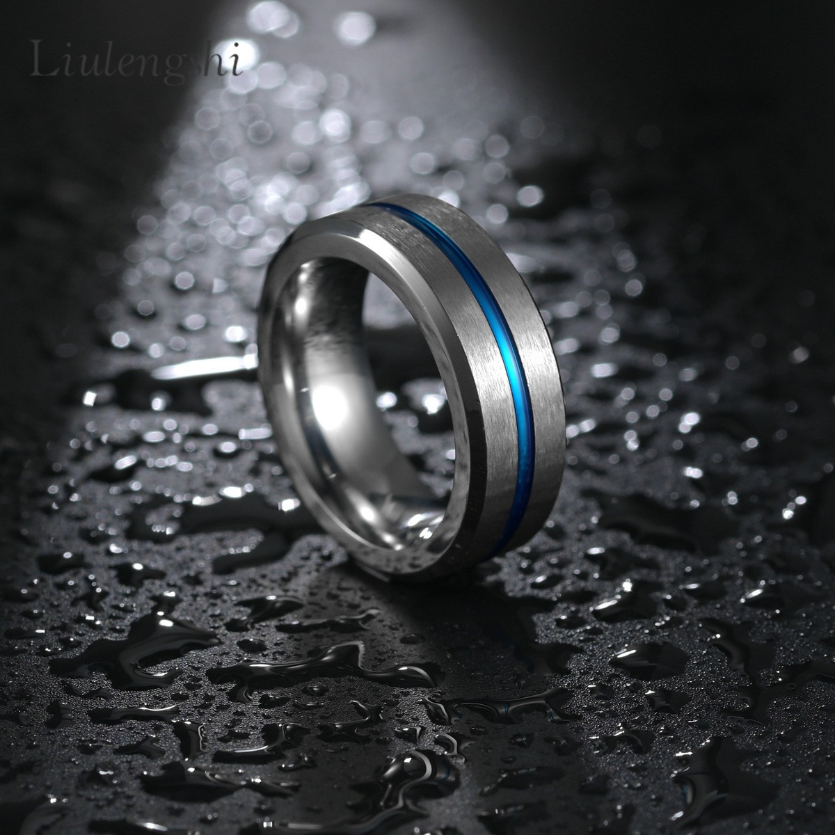 8mm Tungsten Carbide Ring for Men Women Comfort Fit Brushed Blue Silver Wedding Band Size 4-14