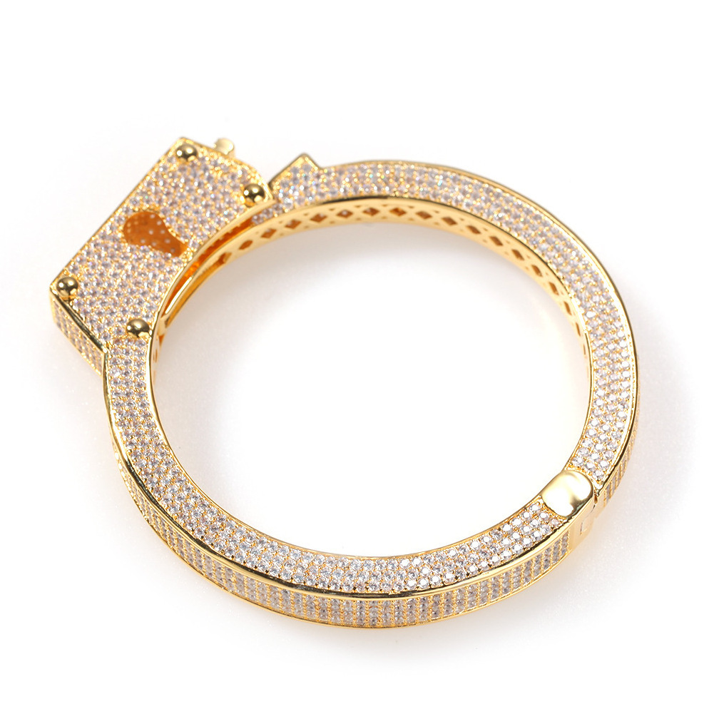 DROPSHIPPING European Trendy Iced Out Zircon Handcuff Bangle Wristband CZ Diamond Handcuffs Bracelet For Valentine's Day Gift