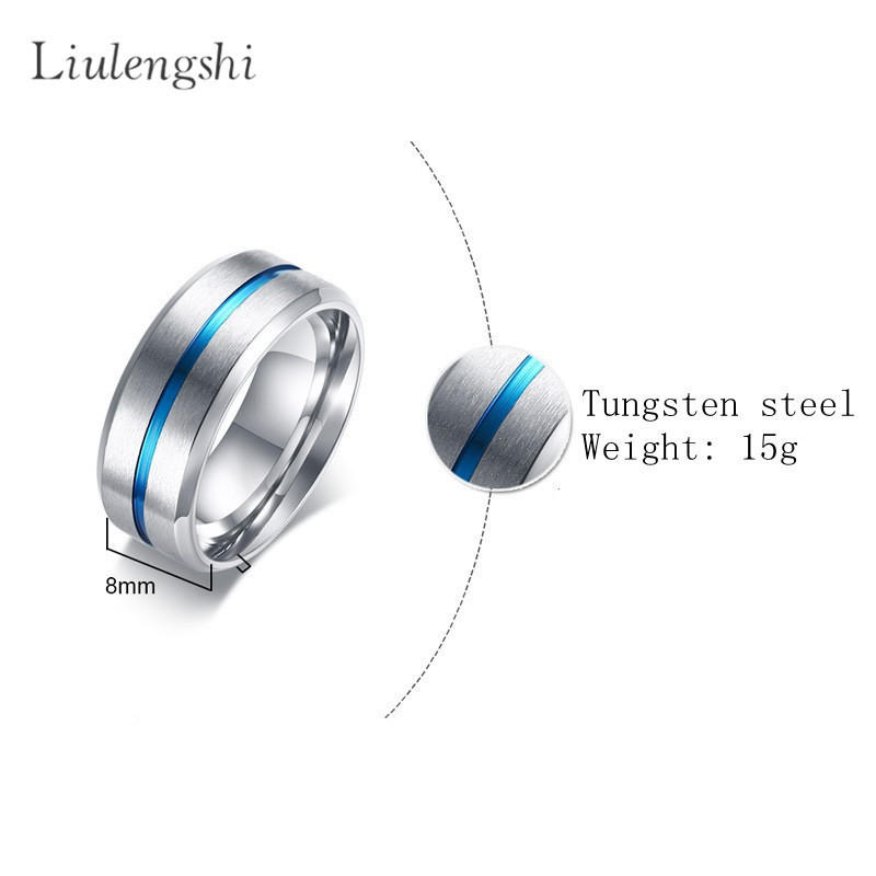 8mm Tungsten Carbide Ring for Men Women Comfort Fit Brushed Blue Silver Wedding Band Size 4-14