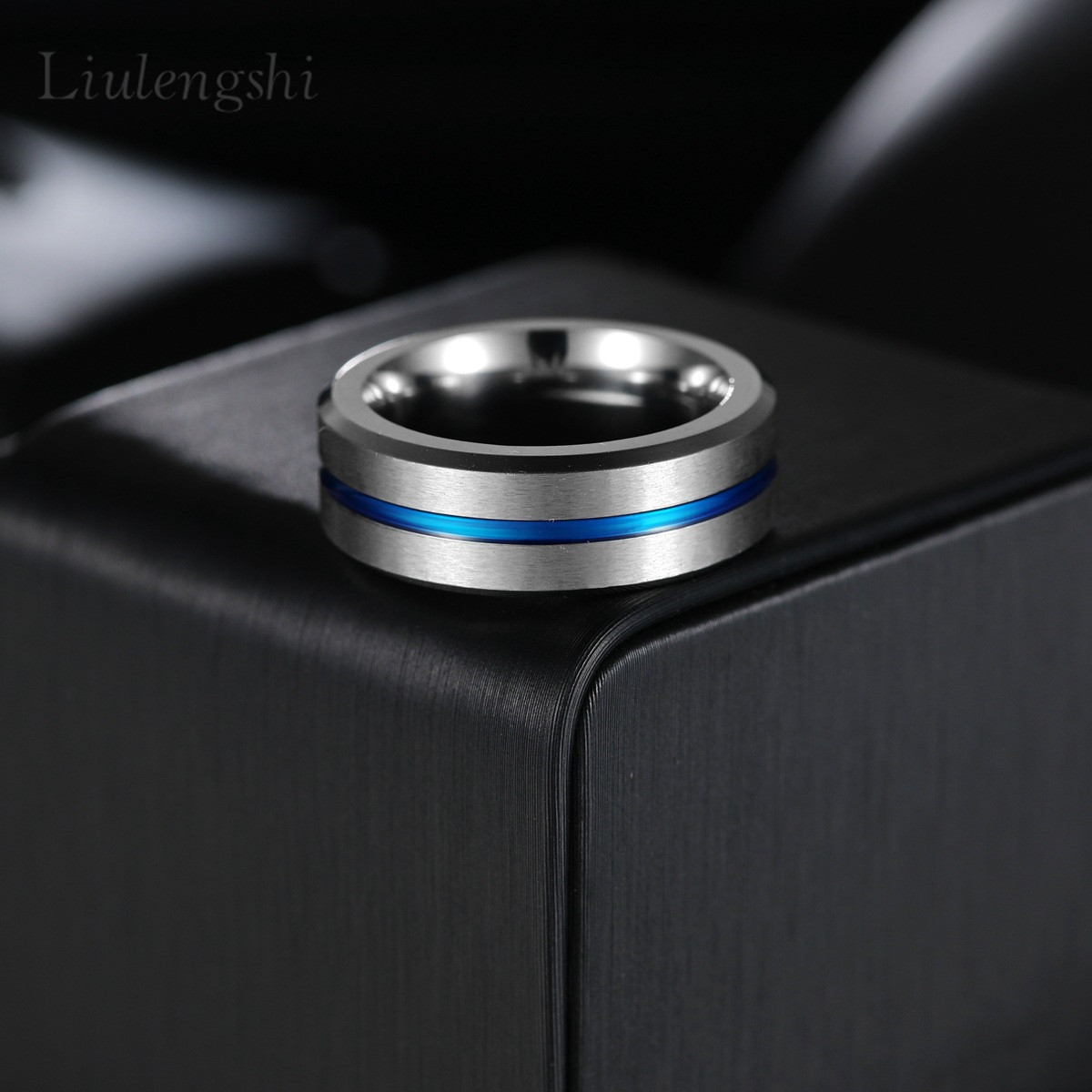 8mm Tungsten Carbide Ring for Men Women Comfort Fit Brushed Blue Silver Wedding Band Size 4-14