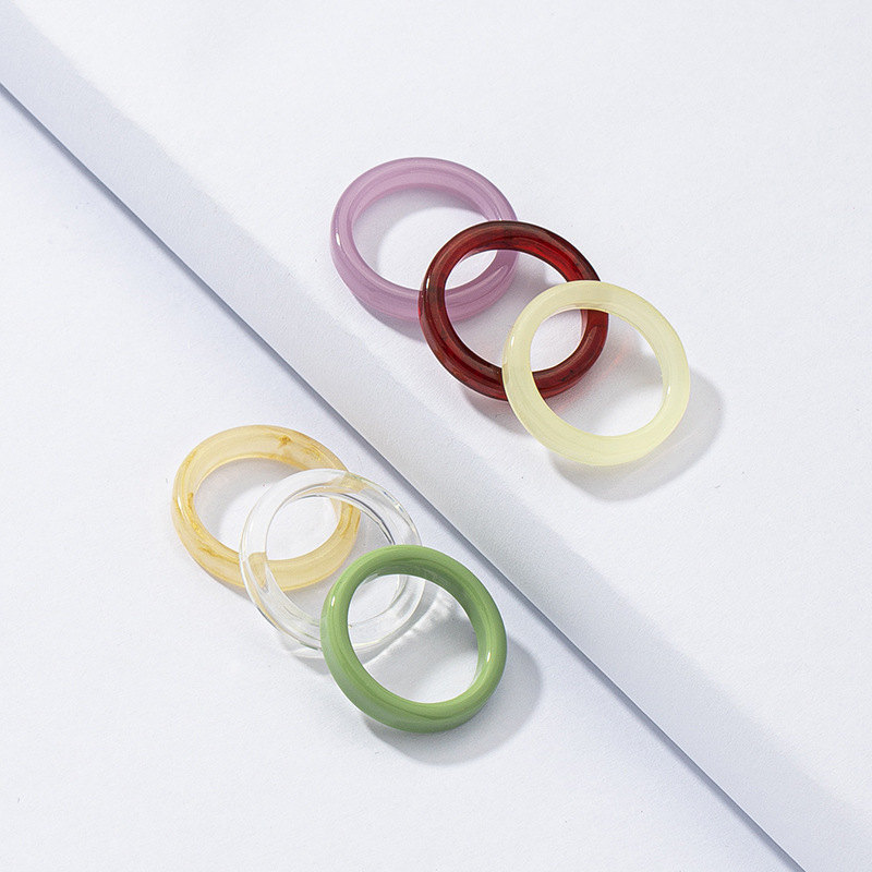 Korean Candy Colors Transparent Acrylic Crystal Resin Rings Set 6pcs/set Best Selling Plastic Acrylic Rings For Women Men