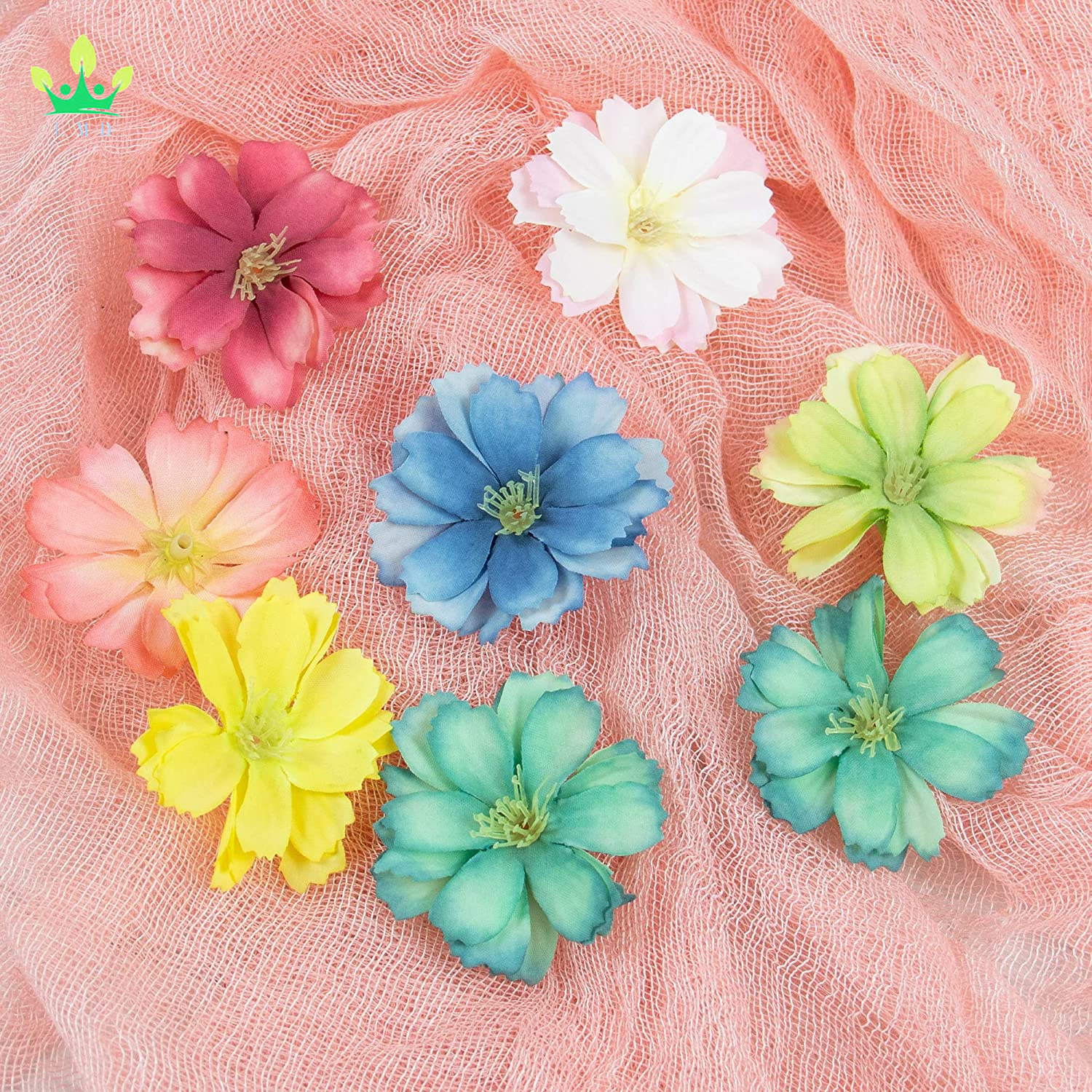 Artificial Silk Cherry Blossom Flowers Heads Craft Wholesale Peony Daisy Decor for Bridal Hair Clips Headbands DIY Accessories