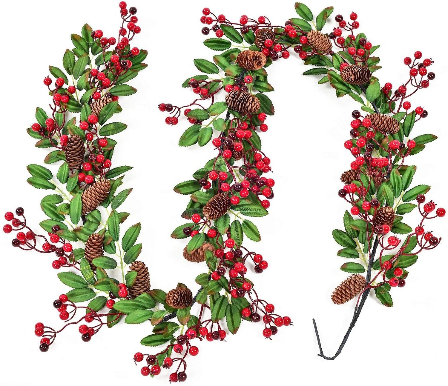 Red Berry Christmas Garland with Pine Cone Garland Artificial Garland Indoor Outdoor Garden Gate Home Decoration