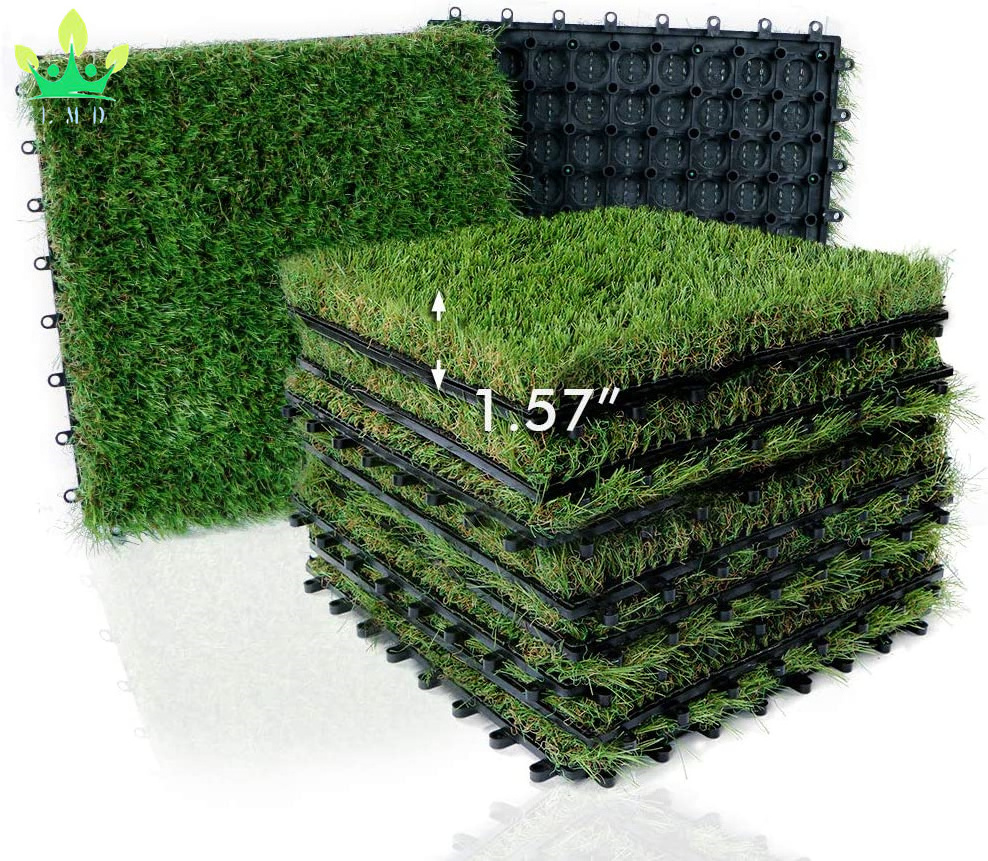 Artificial Grass Tiles Interlocking Turf Deck Set 9 Pcs Synthetic Grass Mat Flooring Decor Pad for Dog Pet Indoor Outdoor