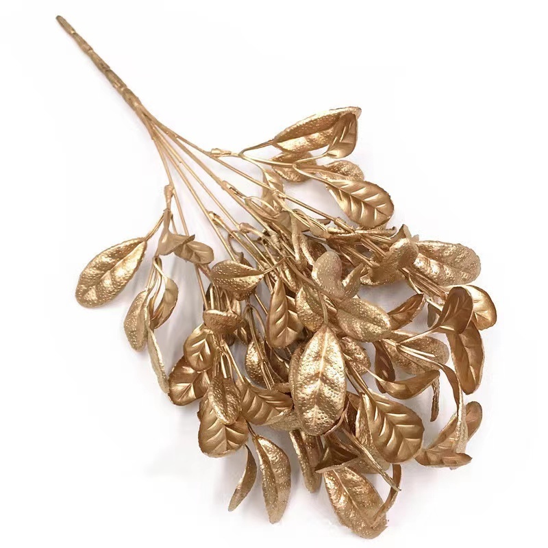 Plastic Grass Artificial Gold Leaves Simulation Golden Flowers Home Indoor Outdoor DIY Planter Vase Filler