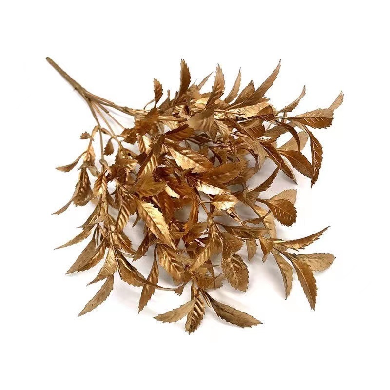 Plastic Grass Artificial Gold Leaves Simulation Golden Flowers Home Indoor Outdoor DIY Planter Vase Filler