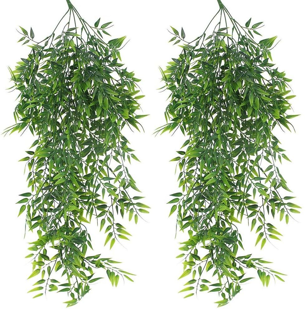 2 Pack Hanging Artificial Plants Bamboo 82cm Faux Hanging Bamboo Leaves Weeping Drooping Plant for Indoor Outdoor Wall Home Room