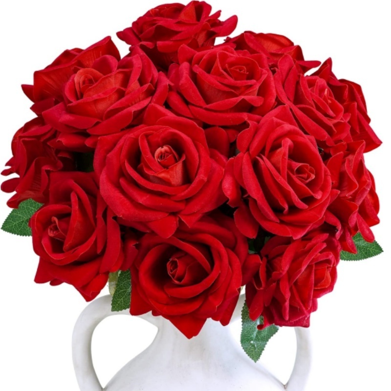 Real Looking Artificial Red Roses with Long Stems Red Velvet Flower for Vase Bouquets Centerpieces Wedding Valentine's Day Decor