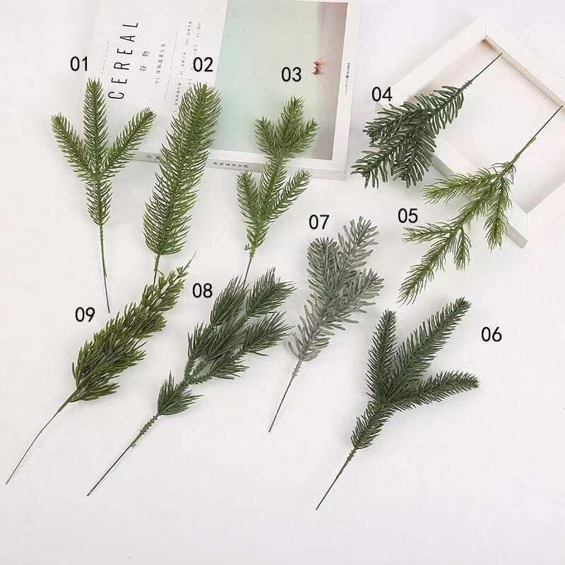 Christmas Pine Needles Artificial Pine Branches Green Leaves Needle Garlands Pine Twigs Stems Faux Cedar Branches Greenery