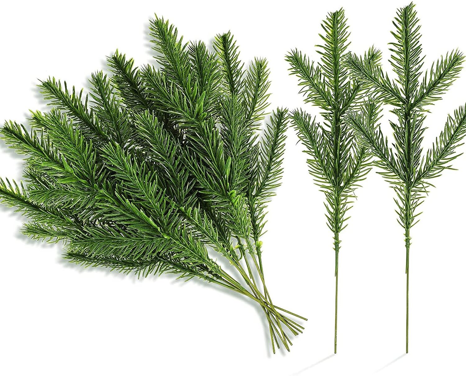 Christmas Pine Needles Artificial Pine Branches Green Leaves Needle Garlands Pine Twigs Stems Faux Cedar Branches Greenery