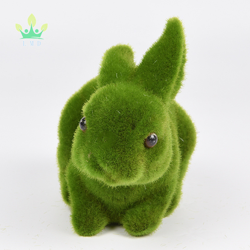 Artificial Moss Animal Turf Grass Rabbit Furry Flocked Bunny Rabbit Alpaca Squirrel Puppy Figurine Easter Rabbit Cute Animal