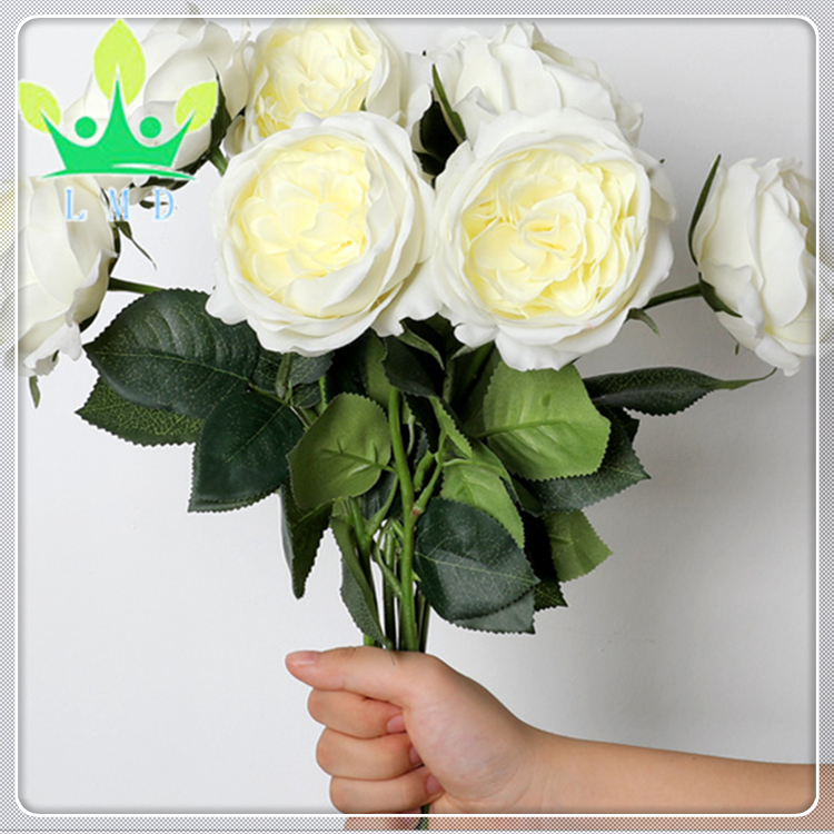 WHITE Roses Artificial Peony Fake Silk Flowers Bridal Wedding Bouquet Home Decor