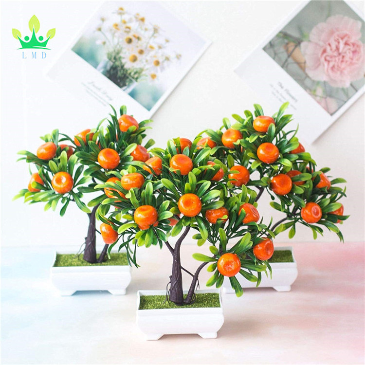 Artificial Plants Bonsai Mandarin Orange Fruit Tree Potted for Home Wedding Room Decoration Flower Hotel Party Decor Fake Potted