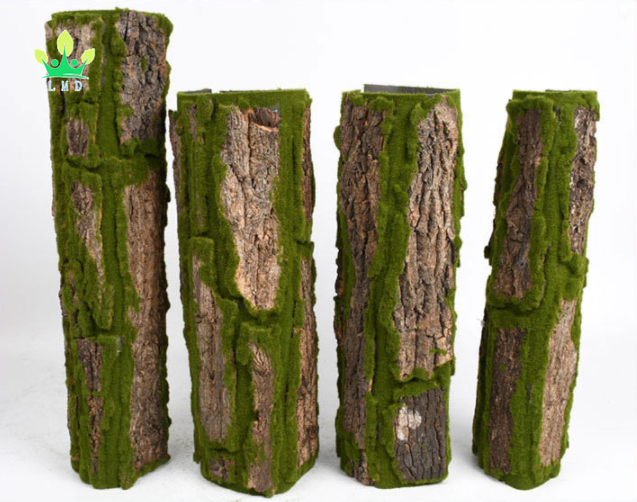 Cork Bark  3D  Wall Panel  That Combines Artificial  Moss and Natural Bark   for Faux Green Plant Wall Decor