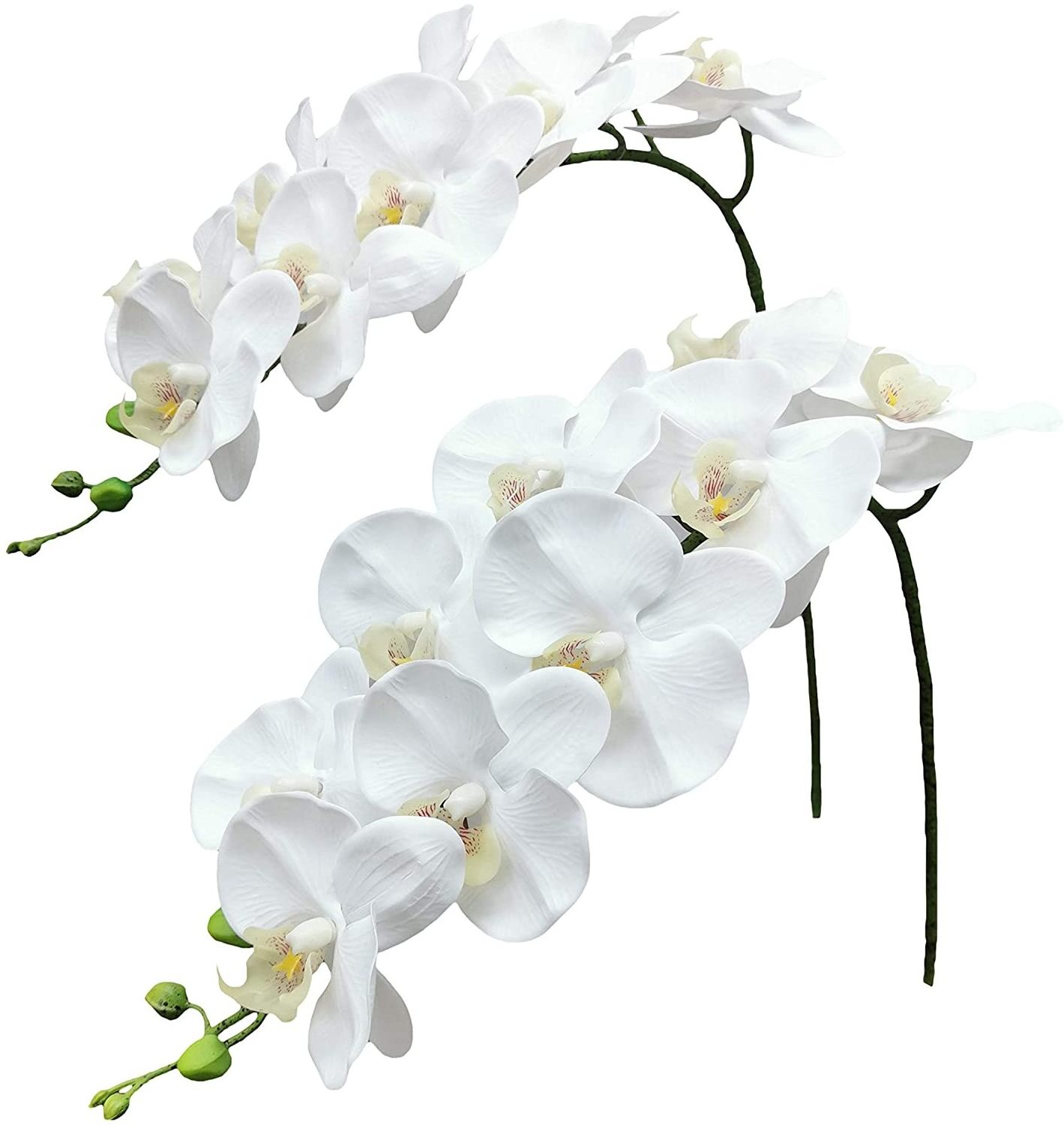 Orchid Stems Artificial Flowers Real Touch Latex Faux Phalaenopsis Branches 9 Large Blooms 38 Inches 2pcs White