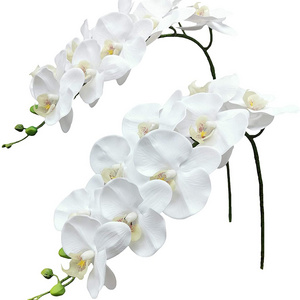 Orchid Stems Artificial Flowers Real Touch Latex Faux Phalaenopsis Branches 9 Large Blooms 38 Inches 2pcs White