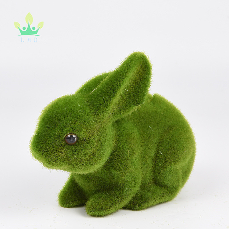 Artificial Moss Animal Turf Grass Rabbit Furry Flocked Bunny Rabbit Alpaca Squirrel Puppy Figurine Easter Rabbit Cute Animal