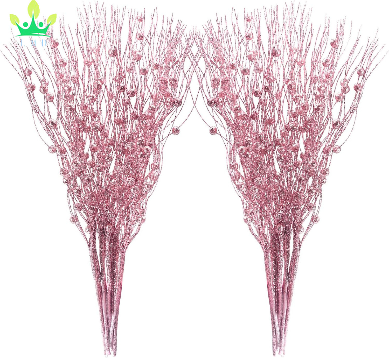 20 Pieces Valentine's Day Artificial Glitter Berry Stem Ornaments Twigs Tree Picks and Sprays Stick for Wedding DIY Wreath Craft