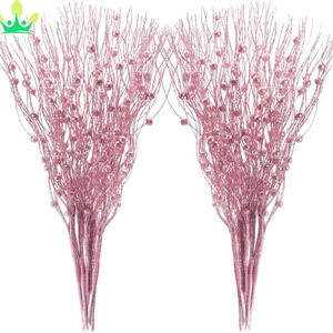 20 Pieces Valentine's Day Artificial Glitter Berry Stem Ornaments Twigs Tree Picks and Sprays Stick for Wedding DIY Wreath Craft