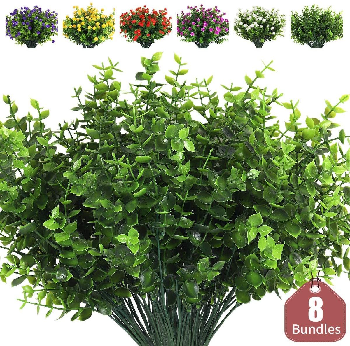 Artificial Flowers, Outdoor UV Resistant Plants Artificial Lotus Flowers Eucalyptus Greenery Shrubs Bridal Wedding Bouquet