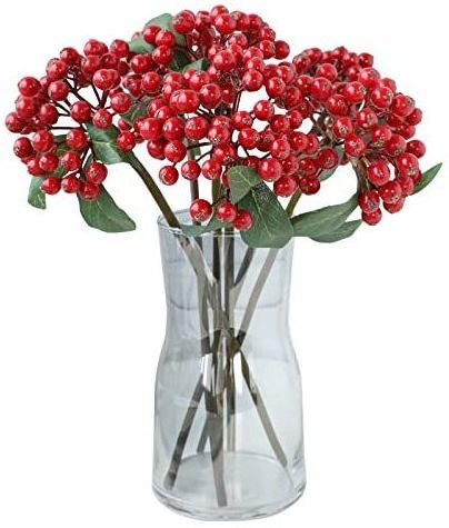 6Pcs Artificial Red Berries Twig 11.8'' Single Stem Faux Holly Berry Plant Branches for Home Office Party Hotel Christmas Tree