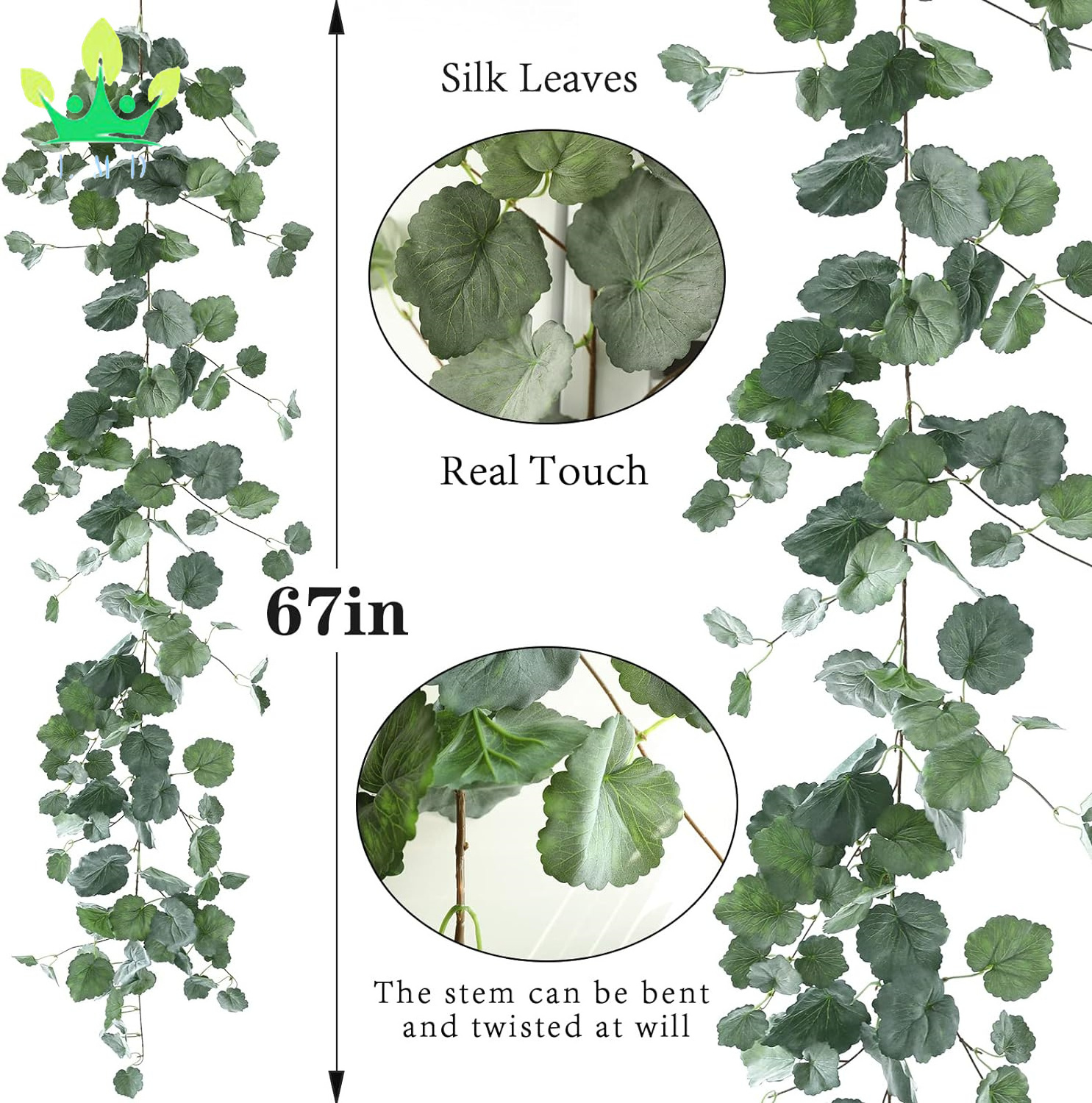 Artificial Begonia Vines Silk Garland with Green Leaves Hanging Plants Greenery for Home Bedroom Wall Party Wedding Decoration