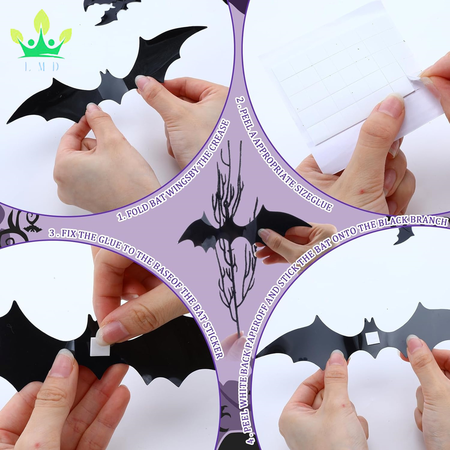 Halloween Artificial Curly Willow Branches and 3D Bats Wall Decals Stickers Tree Glittery Branch for Party Decorations Supplies