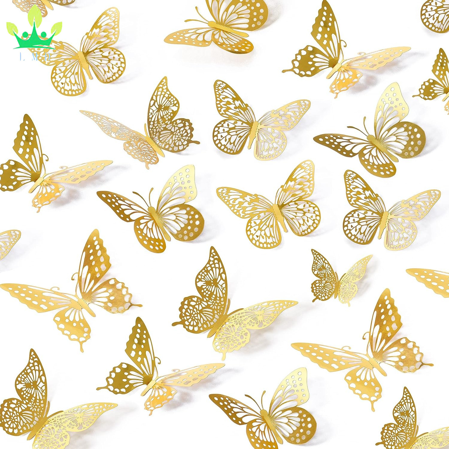 3D Butterfly Wall Decor 48 Pcs 4 Styles 3 Size Gold Butterfly for Birthday Party Cake Decorations Removable Stickers