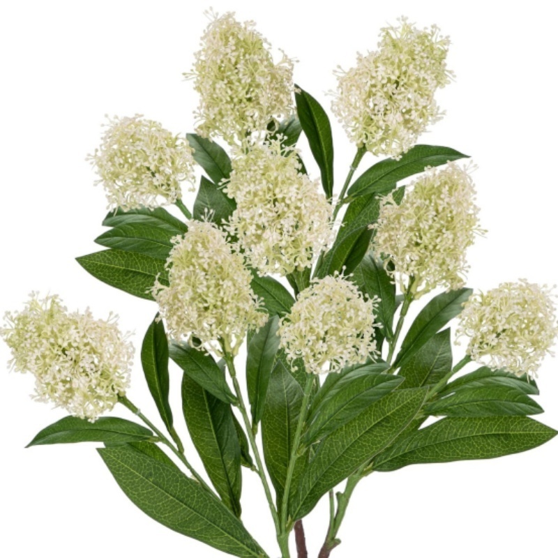 Artificial Flower Skimmia Spray with Leaves Long Stem Flowers for Home Vase Table Centerpiece Floral Arrangement Wedding Bouquet