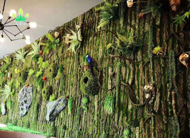 Cork Bark  3D  Wall Panel  That Combines Artificial  Moss and Natural Bark   for Faux Green Plant Wall Decor