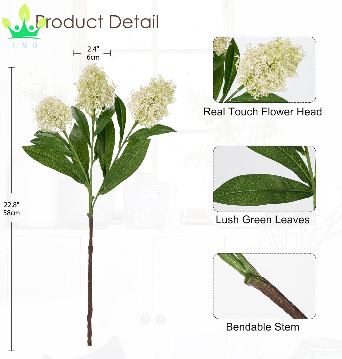 Artificial Flower Skimmia Spray with Leaves Long Stem Flowers for Home Vase Table Centerpiece Floral Arrangement Wedding Bouquet