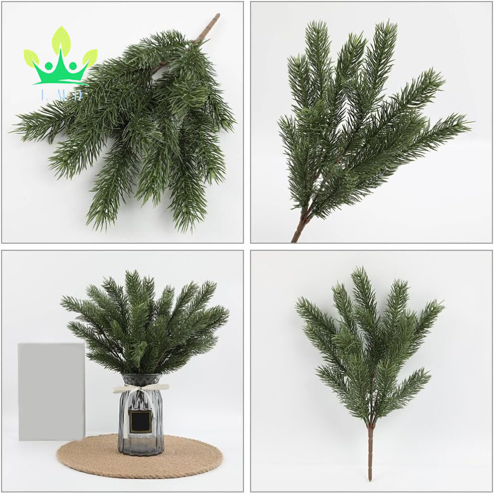 Artificial Christmas Pick Green Pine Needle Stem Pick Christmas Tree Filler Branches Holiday Winter Garland Greenery Flower Bush