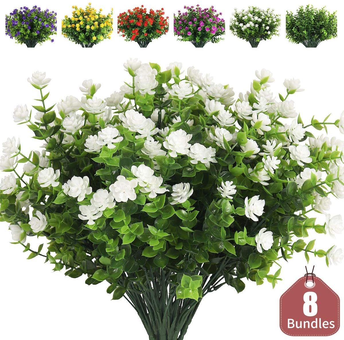 Artificial Flowers, Outdoor UV Resistant Plants Artificial Lotus Flowers Eucalyptus Greenery Shrubs Bridal Wedding Bouquet