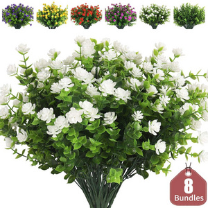 Artificial Flowers, Outdoor UV Resistant Plants Artificial Lotus Flowers Eucalyptus Greenery Shrubs Bridal Wedding Bouquet