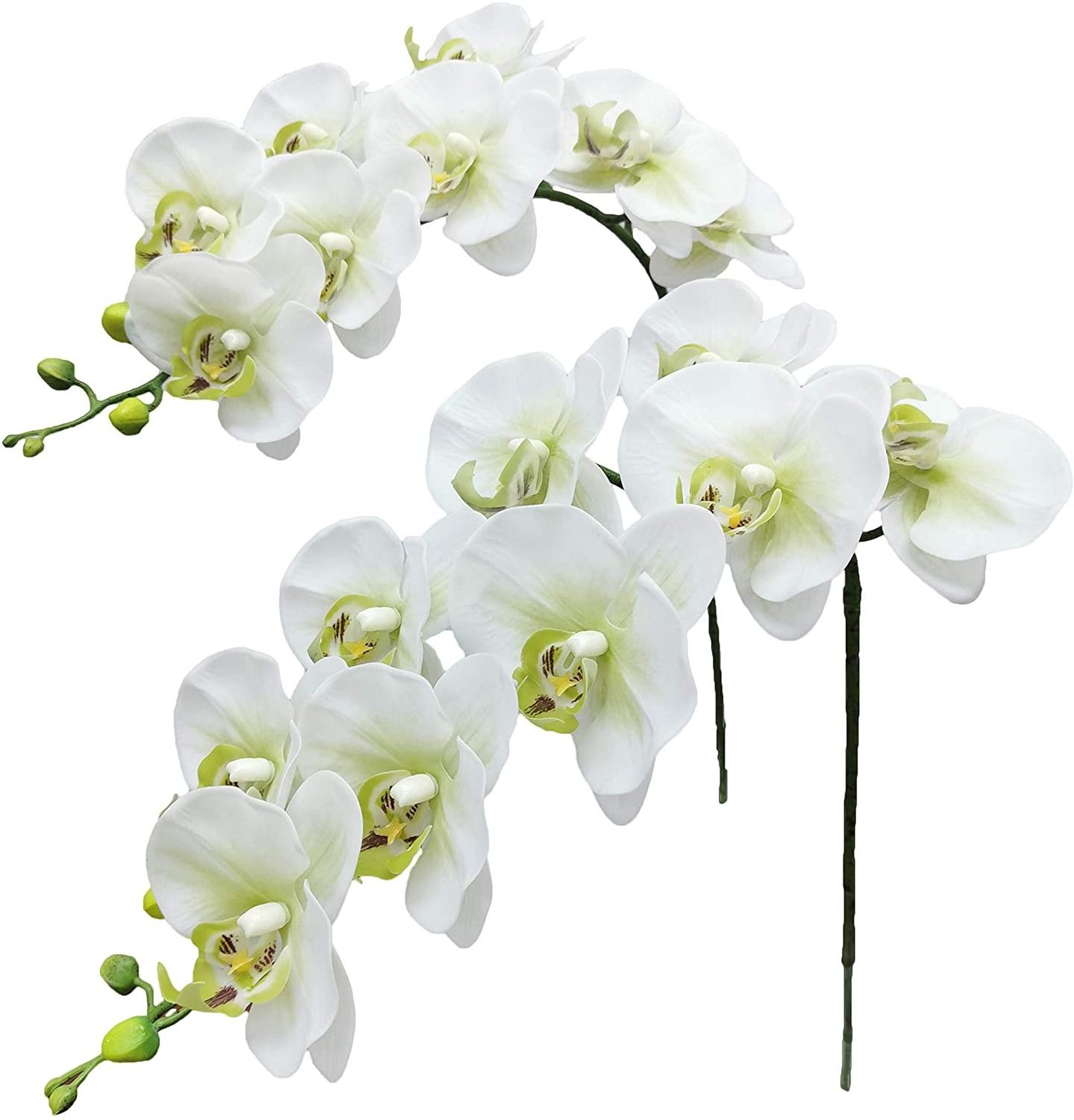 Orchid Stems Artificial Flowers Real Touch Latex Faux Phalaenopsis Branches 9 Large Blooms 38 Inches 2pcs White