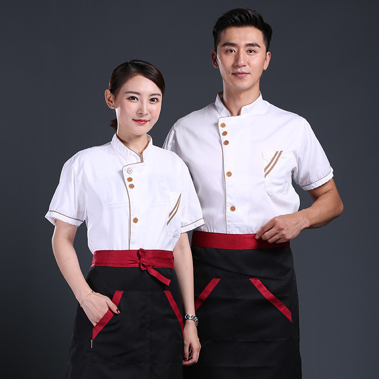 Custom restaurant hotel 50% cotton men and women fitted kitchen jacket white fabric long sleeves chef coat Italian chef uniform