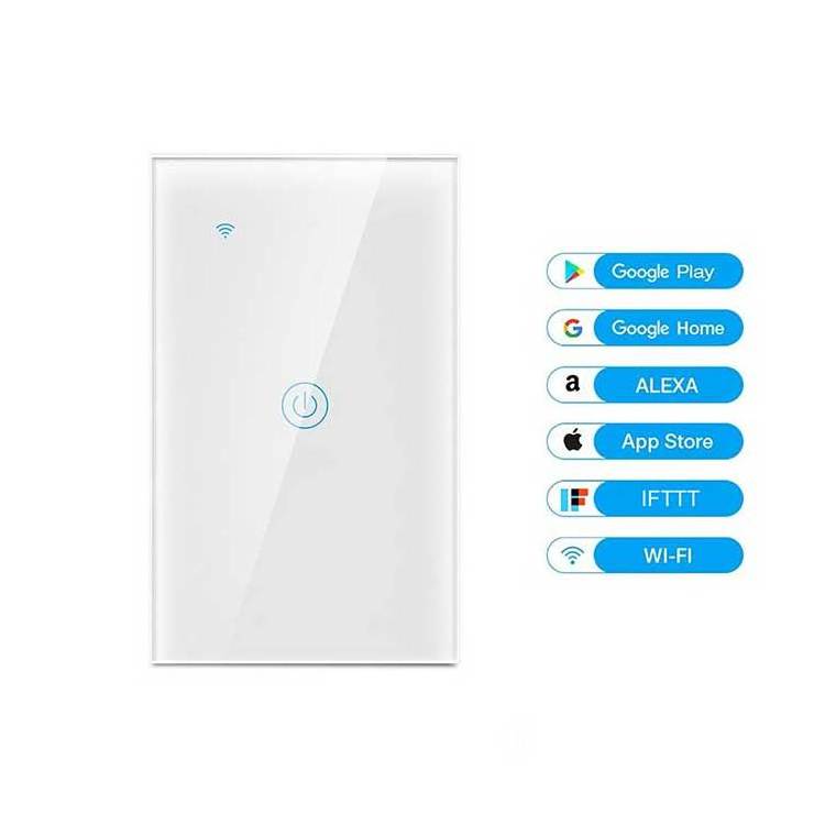 Factory Supply Alexa US Standard 1 Gang Glass Home Wall Touch Tuya Wifi Smart Electrical Light Switch