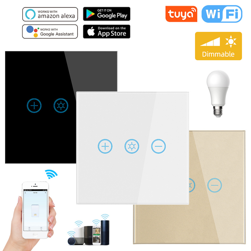 With Google Home and Alexa Automation No Hub Zigbee and Wifi Smart Dimmer Switch 150W Gold Touch Light Switch 1 Gang 2 Way 16A