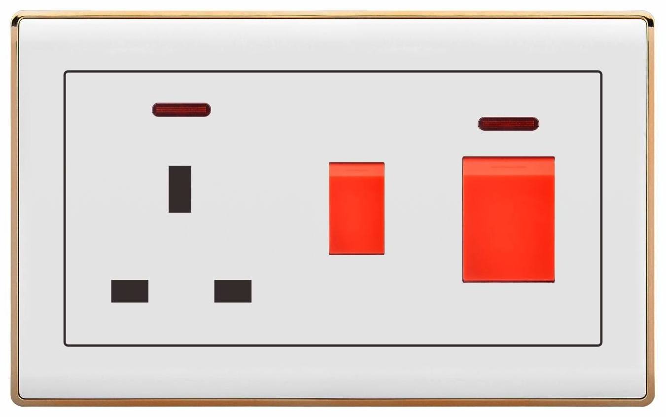 45 DP Switch  & 13 A UK  Standard Socket Outlet With Switch And Neon Light