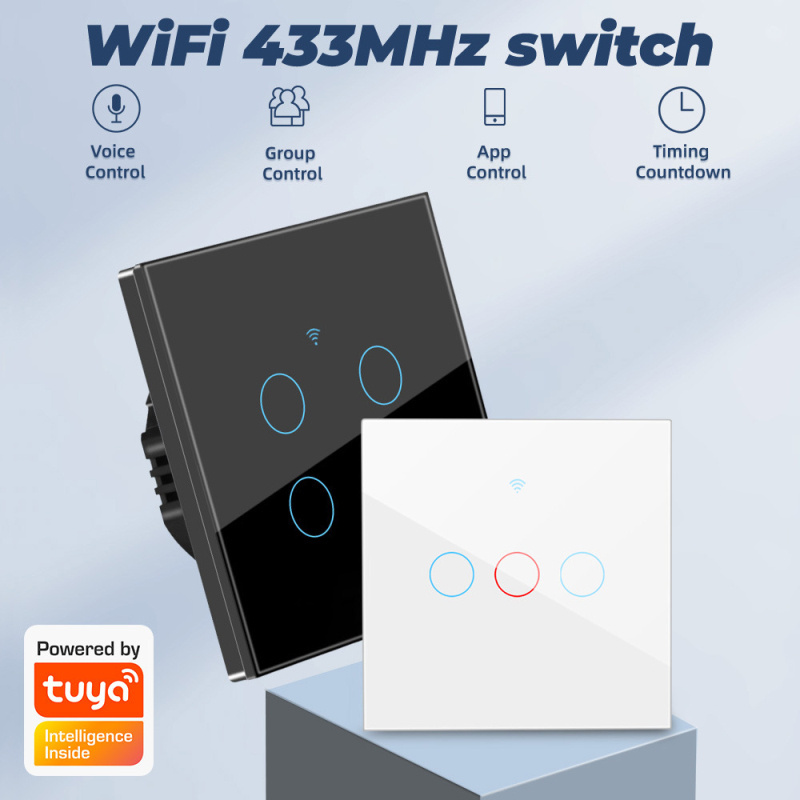 3 Gang wall touch switch  WIFI+RF dual mode  smart wall switch with indicator light Tuya Smart