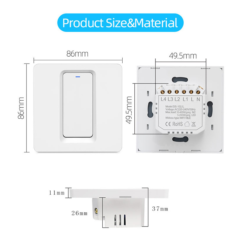 EU UK 1/2/3 gang white Plastic panel smart  tuya wifi switch physical button Alexa smart wall Light Switch works with google