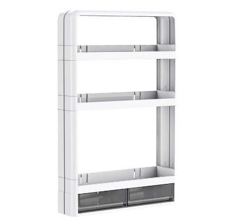 Customization Non perforated bathroom shelves with multiple layers of sturdy plastic cosmetics storage, wall mounted