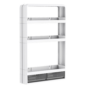 Customization Non perforated bathroom shelves with multiple layers of sturdy plastic cosmetics storage, wall mounted