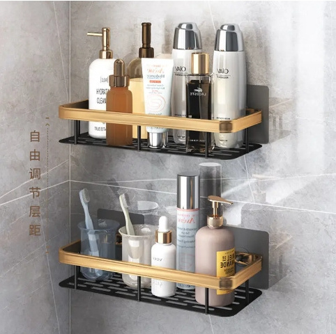 Laimao Bathroom Double Shelves Shower Caddy Bathroom Shelf No Drilling Traceless Adhesive Bathroom Storage Organizer Shampoo Hol