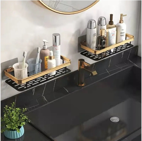 Laimao Bathroom Double Shelves Shower Caddy Bathroom Shelf No Drilling Traceless Adhesive Bathroom Storage Organizer Shampoo Hol