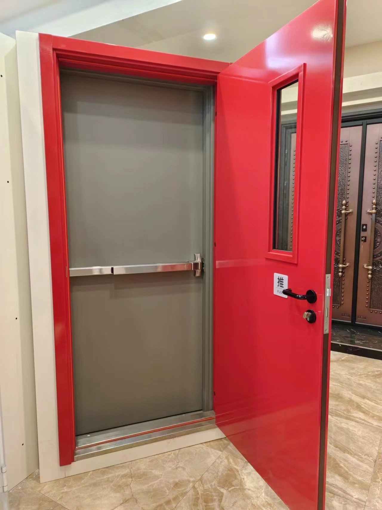 German style certification 90mins fire rated steel door with louver and wire glass